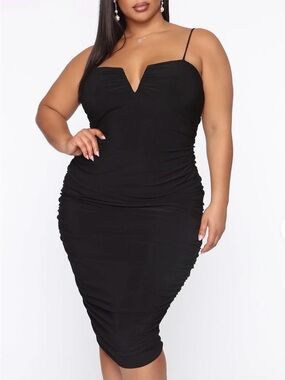Fashion Nova V Sexy Ruched Midi Dress Black Size 1X